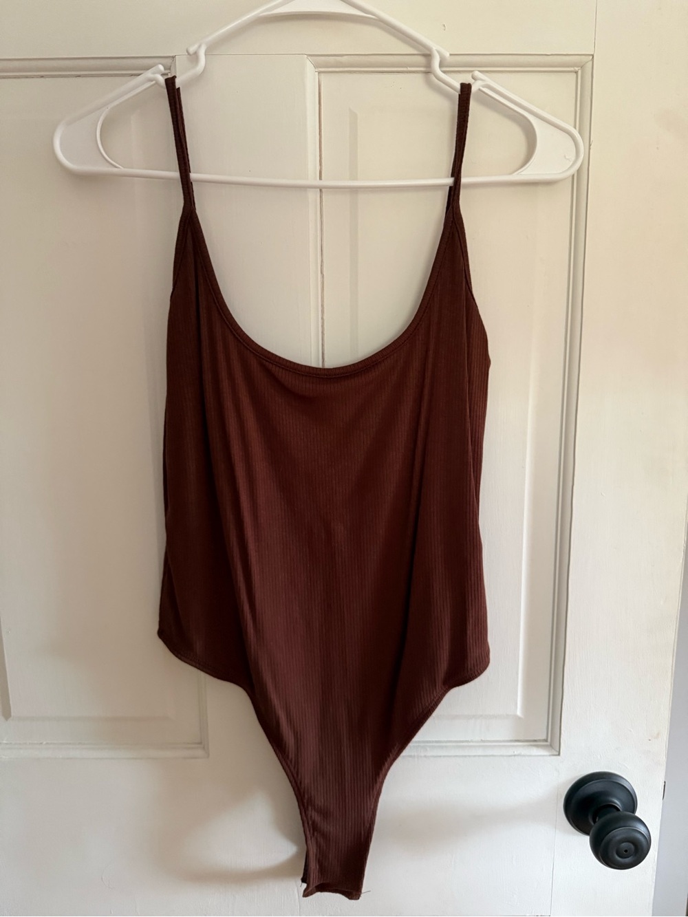 NWT- Sleeveless Brown Ribbed Scoop Bodysuit